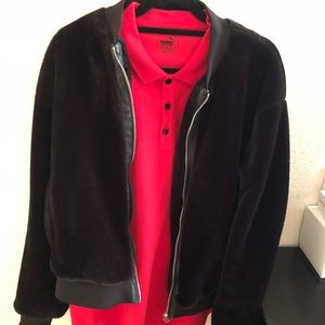 zara black fur bomber jacket